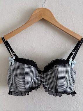 La Senza Black & White Gingham Lace Trim Bra Size 36C
